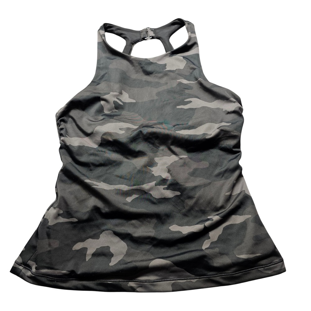 Athleta Camo Tankini Swim Top Womens 36 B/C Grey Camouflage High Neck Racerback
